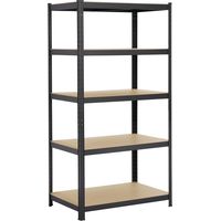Yaheetech Scaffale/Scaffalatura Metallo per Garage Porta Atrezzi a 5 Riapini 180 x 90 x 60 cm in Acciaio e Legno MDF Industriale da Magazzino Cucina Negozio Nero Opaco