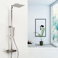 AICA Columna de Ducha Termostática, Alcachofa de ducha con Termostato, Ángulo flexible y Barra Ajustable 80-120cm, Ducha de Baño