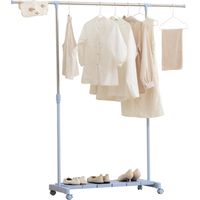 Tendedero Extensible con Ruedas con Barra de Acero Inoxidable y Estante para Zapatos 159x42x168 cm Azul y Plata