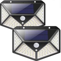 Lot de 2 Lampe Solaire Extérieur 100LED, avec détecteur de mouvement, Ip65 Extérieur étanche, avec 3 modes, pour jardin, clôture, terrasse, porte d'entrée, garage