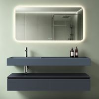 Mai & Mai Badmöbelset Waschtisch mit Unterschrank Anthrazit matt 150x48x25cm mit Soft-Close Schubladen inkl. Mineralguss-Waschbecken in matt Anthrazit und LED-Badspiegel UP