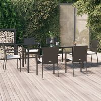 7-tlg. Garten-Essgruppe mit Kissen Schwarz Poly Rattan vidaXL