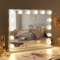 Miroir Maquillage avec 14 Ampoules LED Miroir Coiffeuse Lumineux Grand mirroir maquilleur Lumineux avec 3 Modes déclairage Miroir Hollywood Coiffeuse Blanc 50cm x42 cm FENCHILIN
