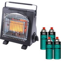 Chauffage à gaz portable 1700W Céramique + 4 Cartouches de gaz Thermocouple ODS Camping Pêche INTEC