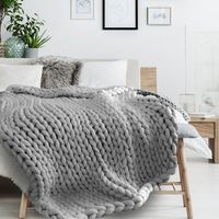 Plaid - HOME DECO FACTORY - Grosse Maille - Chunky - Gris