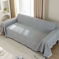 Plaid gaufré pour canapés, grand plaid tissé 2 ou 3 places avec pompons, grand plaid réversible pour canapés, causeuse, lit double et fauteuil 180 x 300 cm – Gris clair