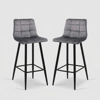 2er-Set Barhocker aus Samt und schwarzem Metall Amelie Home - Dunkel Grau