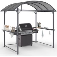 Idmarket – Abri barbecue 240 x 150 x 220 cm – Métal gris avec toit polycarbonate – Étagères et crochets pour ustensiles – Structure ouverte pour circulation d'air