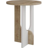 Cotecosy – Table basse relevable en aggloméré blanc et décor chêne – Plateau rond Ø40 cm – Hauteur 47 cm – Design moderne pour salon