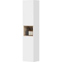Armadio Bagno 2 Ante Spazio Aperto Ripiani Regolabili Legno Bianco 30x24x140 cm