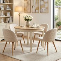 Chaise Salle à Manger Lot de 4, Scandinave Moderne, Dossier Losange, Pieds Aspect Chêne, Tissu Polaire, Beige
