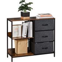 Commode étroite en tissu, avec 3 tiroirs pliants, 2 étagères ouvertes et un large plateau, idéale pour la chambre, le salon ou l'entrée, coloris marron rustique et gris foncé.