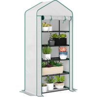 Serre blanche 90x49x193 cm robuste 5 niveaux avec 1 porte zippée et protection UV, abri plantes pratique et gain de place