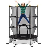 Trampolino Elastico per Bambini Ø1.6x1.9 m con Rete di Sicurezza e Pali Imbottiti, Età 3-10 Anni, Nero