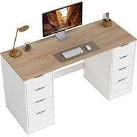 Bureau d’ordinateur de 140 cm, 8, tiroirs, bureau à domicile, chambre, acier, bois, blanc