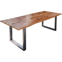Esstisch Baumkante Massiv Mango naturfarben 220 x 100 silber U-Gestell DORA