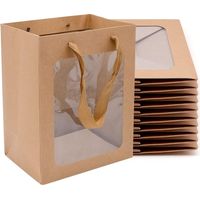 10 Pièces Sac en Papier Sac kraft, Boîte de Cadeau en Papier Kraft, Sacs Cadeaux Avec Poignées, Sac Cadeau avec Fenêtre pour Anniversaire, Mariage, Tea Party et Célébrations de Fête