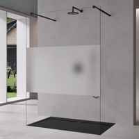 Mai & Mai Duschwand Duschabtrennung 2 Schwarze Haltestange für Walk-In Dusche 130cm 8mm Klarglas Teilsatiniert ESG-Sicherheitsglas mit Nanobeschichtung Rechteckiger Stabilisator Bremen01MS+2