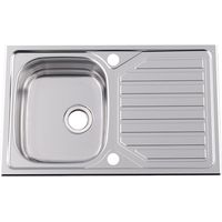 Évier inox 1 bac réversible avec égouttoir – Largeur 800 mm – Profondeur 500 mm – Encastrement 780 x 480 mm – Vidage automatique – Rodi