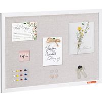 VEVOR Tablero de Corcho Blanco con Superficie de Lino 762 x 508 mm Tablón de Anuncios de Pared con Marco de Madera Blanco Tablón de Anuncios Elegante y Funcional para Hogar, Escuela, Oficina