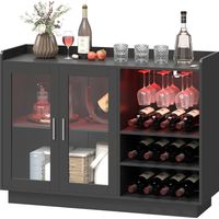 Portabottiglie mobile LED Lumière étagère réglable Bois Verre Noir 120x38x88 cm