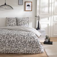 Parure de lit 2 personnes feuillage et rayures en coton 260x240cm