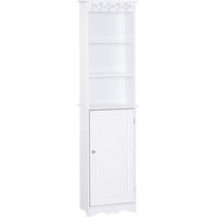 Colonne de rangement pour salle de bain, 3 étagères réglables sur 3 niveaux et 1 grand meuble bas, poignées sur la porte, MDF blanc, 40 x 23 x 160 cm