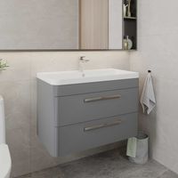 Hudson Reed Solar Matt Cool Grey 800mm Wall Hung 2 Drawer Vanity Unit and Polymarble Basin - SOL204