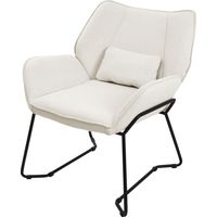 ML-Design Fauteuil de Relaxation Beige, Rembourré en Éponge Polyester Lin, Structure Noir en Acier, Conception Ergonomique, Coussin Amovible, Design en Forme de Pétale, pour Salon Chambre Bureau