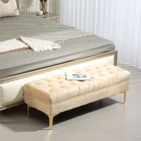 Ottomana Copriletto Imbottita con Rivestimento Trapuntato in Tessuto Vellutato, 118x45x42 cm, Beige