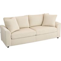 Homcom – Canapé droit 3 places 212 cm – 2 coussins à ressorts – Tissu velours côtelé crème – Charge max 450 kg – Pour salon, chambre, bureau