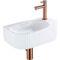 QeramiQ Blend Ensemble de lavabo - 40x21.5x12cm - droite - nervuré - demi-rond - 1 trou de robinet - céramique - robinet de lavabo cuivre brossé -