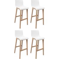 Mob-In – Lot de 4 tabourets de bar 75 cm – Chêne naturel et assise plastique blanche – Repose-pieds intégré – Design scandinave