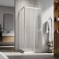 SIRHONA Cabine de Douche Réversible Porte de Douche Coulissante D'angle 5mm, Cadre Argenté 80 x 80 x 195 cm