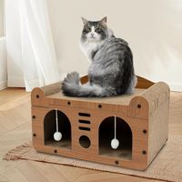 2 couches supérieures et inférieures disponibles litière pour chat, planche à gratter pour chat avec deux boules en peluche, marron, litière pour chat de grande capacité (56 x 30 x 30 cm)