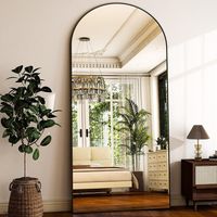Koonmi – Miroir arqué pleine longueur 198 x 89 cm – Cadre aluminium étroit – Grand miroir mural moderne pour salon et chambre – Noir