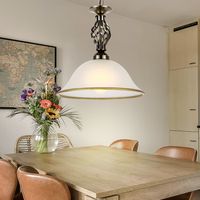 Pendellampe Hängeleuchte Glasleuchte Küchen Deckenleuchte Beleuchtung Glas satiniert, Lampenrand Altmessing, 1 x E27 Fasung, DxH: 30x120 cm