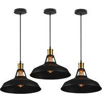 Axhup – Lustre suspension rétro noir E27 3 ampoules – Abat-jour fer Ø28x17,5cm – Longueur câble 100cm réglable – Style industriel pour salon et cuisine
