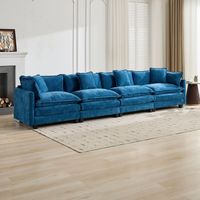 Canapé Cloud 4 places (pouf non inclus), canapé d'angle moderne, idéal pour le salon, la chambre et l'appartement, coussins d'assise confortables à double couche, tissu chenille respirant, bleu