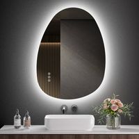 S'AFIELINA Asymmetrical Bathroom Mirror with Dimmable LED 3 Lighting Modes Lights 60x45cm Latest Fashion Illuminated Vanity Mirror