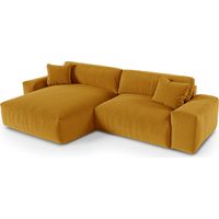 Canapé d'angle gauche 4 places en tissu tramé toucher doux moutarde CHEER