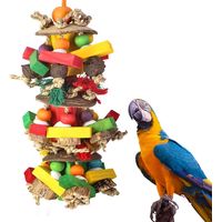 Parrot Toys Budgie Accessories, Bird Chewing Toys With Natural Nut, Cockatiel Hanging Cage Colorful Wooden Blocks for African Grey Amazon Mini Macaws Large Medium Small