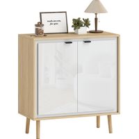 Credenza Moderna a 2 Ante con Ripiano Regolabile, 72x35x77 cm, Bianco Lucido e Rovere