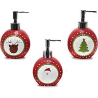 Set 3 Dispenser Sapone Natalizio in Ceramica Babbo Natale, Renna e Albero Arredo Bagno Cucina 16x10 cm – Idea Regalo Natale