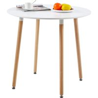 Eggree – Table à manger ronde laquée blanc mat – Pieds en hêtre massif – Dimensions 80 x 80 x 73 cm – Pour 2 à 4 personnes – Style nordique