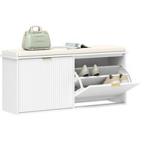 Banc à chaussures avec assise rembourrée et tiroir abattant, idéal pour une entrée ou une chambre, 104 x 26 x 47,5 cm, blanc