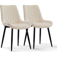 Dining Chairs 2x Vintage Velvet Upholstered Kitchen Chairs Reception Chairs with Backrest Beige
