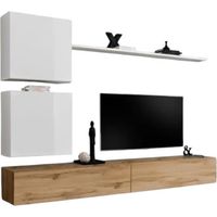 Set mobile da soggiorno a parete SWITCH VIII. Mobile TV da parete design, colori rovere Wotan e bianco lucido.