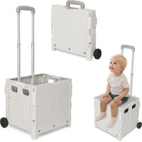 Jiubiaz Chariot de course pliable 45L avec couvercle, 2 roues, panier trolley pour courses et maison, blanc