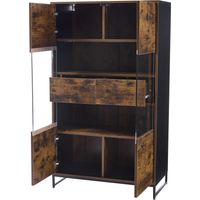 Vitrina con 2 Puertas y 2 Cajones y LED Bluetooth, 6 Compartimentos, Estilo Moderno Retro, en MDF, Negro Efecto Madera, 80×40×138 cm